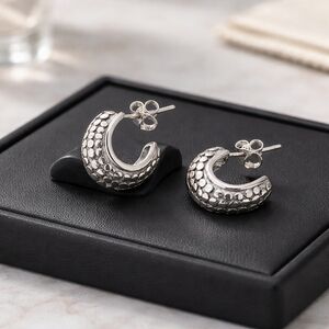 Sterling Silver Small Hoop Earrings Set with Circle Design & Post Back